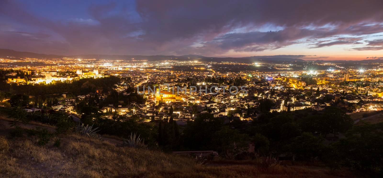 Panorama of Granada at sunset. Granada, Andalusia, Spain.