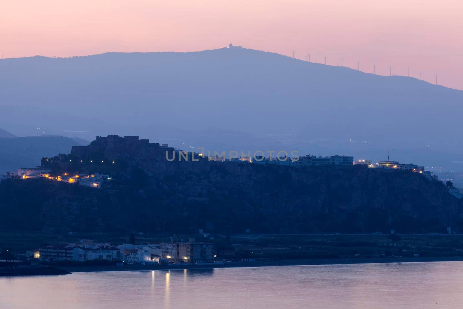 Panorama of Salobrena at sunrise. Salobrena, Andalusia, Spain.