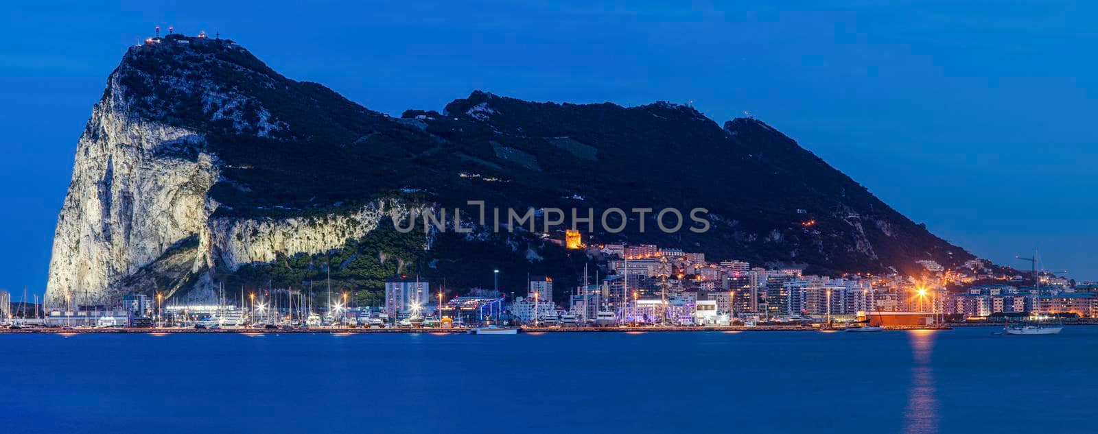Panorama of Gibraltar seen from La Linea de la Concepcion. Gibraltar.