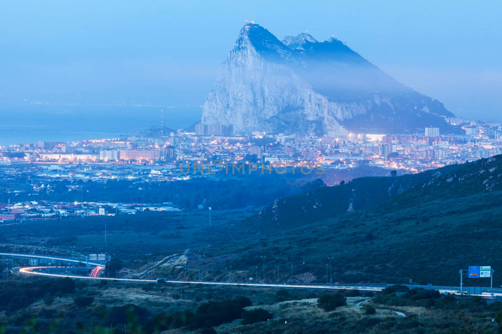 Panorama of Gibraltar and La Linea de la Concepcion. La Linea de la Concepcion, Andalusia, Spain.