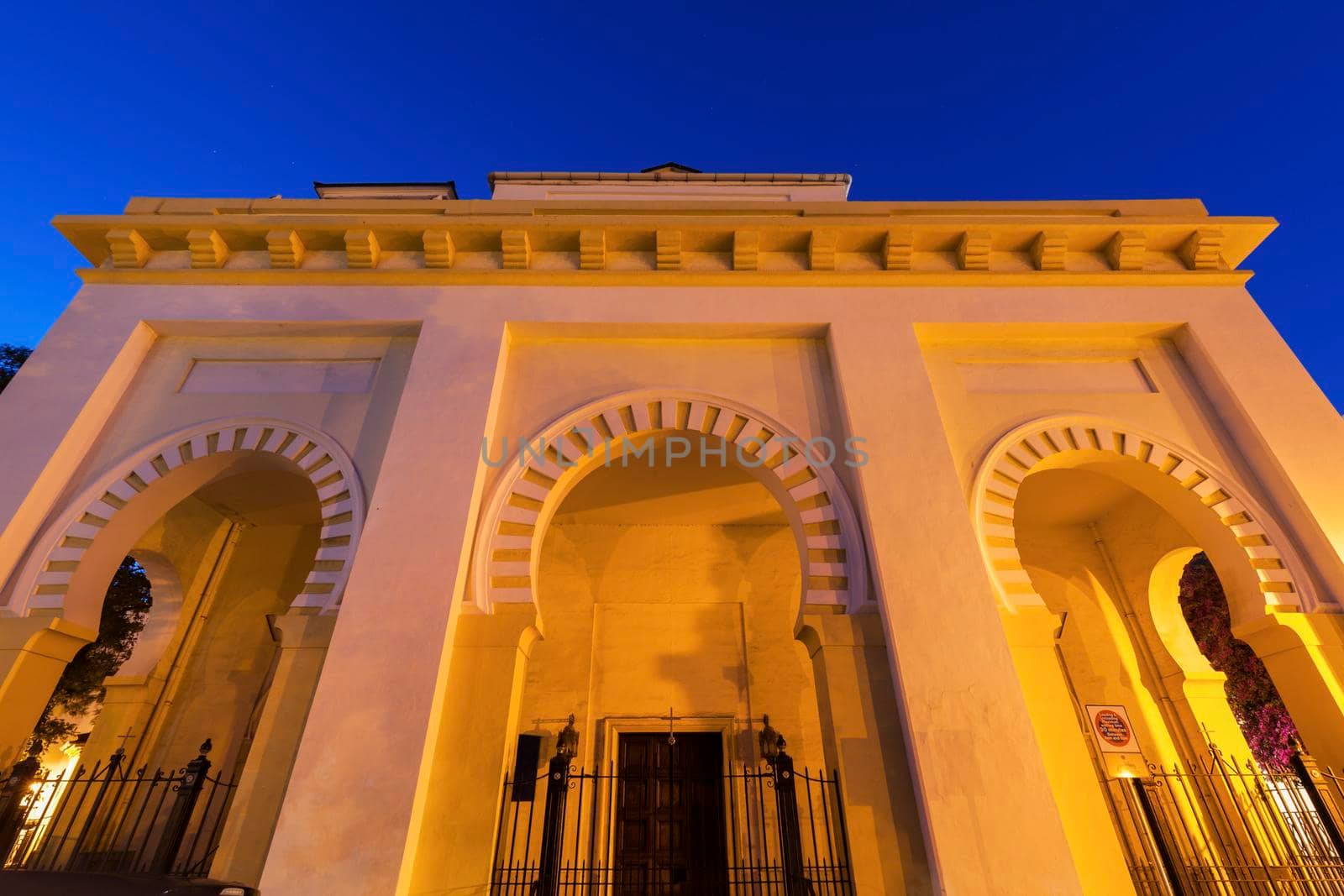 Cathedral of the Holy Trinity in Gibraltar - seen at night.