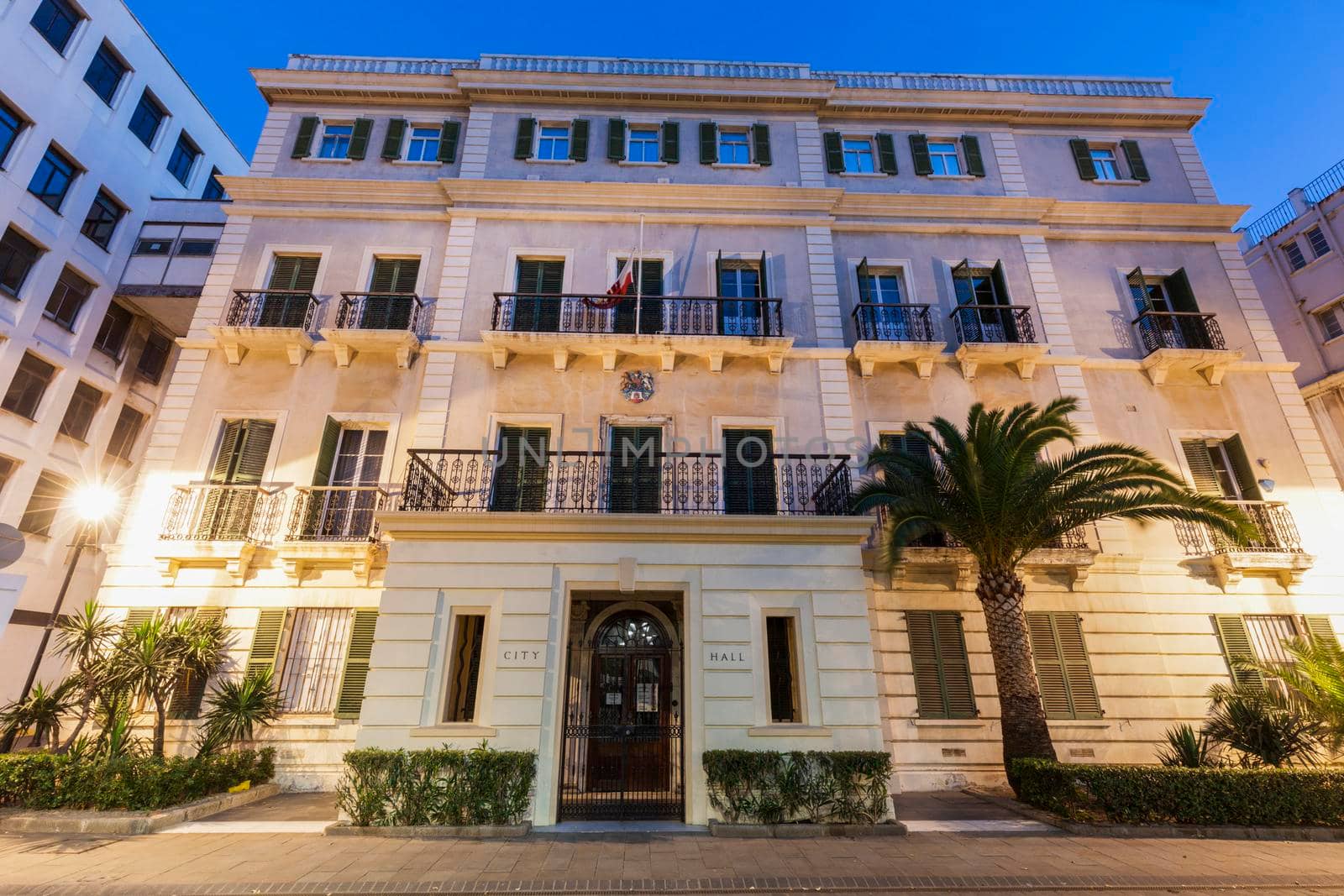 Gibraltar City Hall seen before the sunrise 
