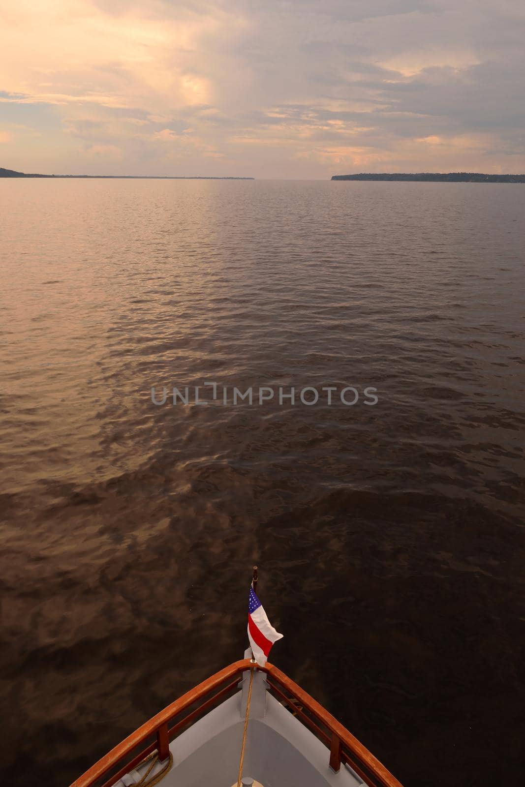 Rio Negro waters and the jungle at sunset by silentstock639