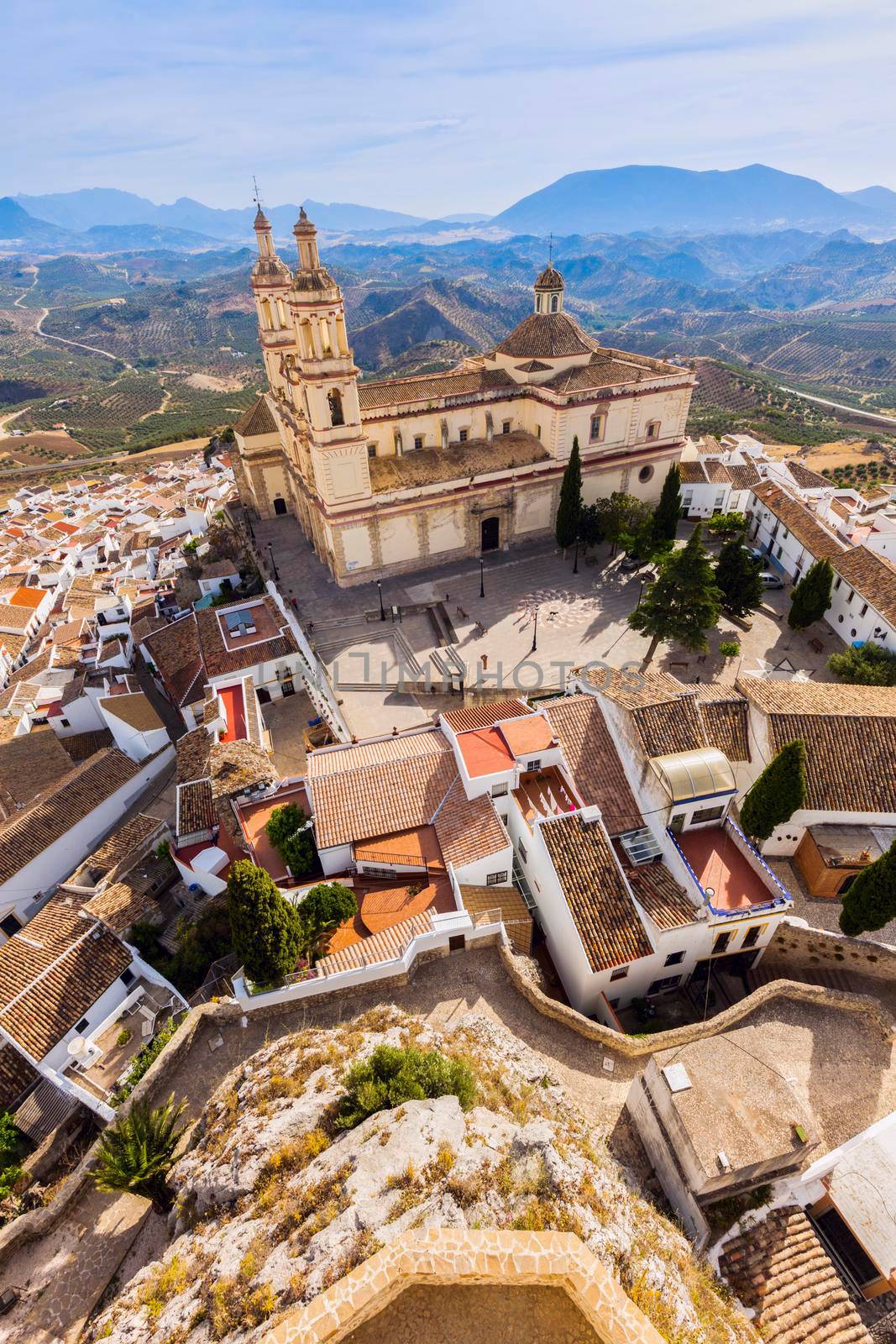 Parish of Our Lady of the Incarnation in Olvera - aerial photo. OLvera, Andalusia, Spain.