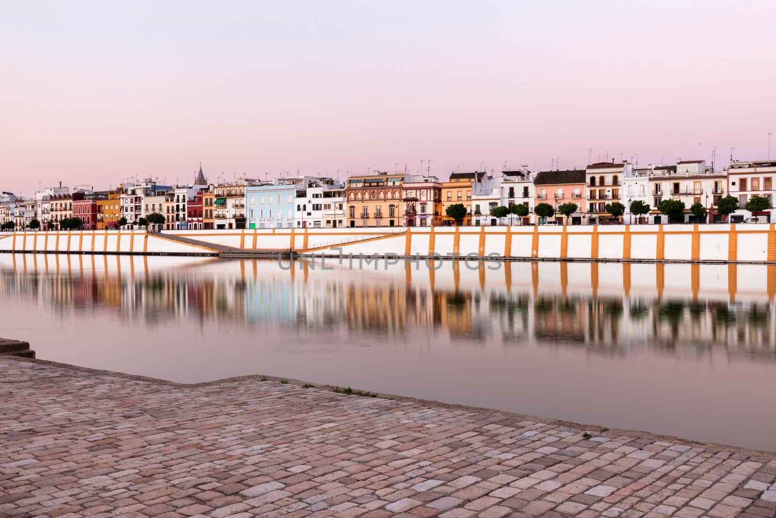 Architecture of Seville along Guadalquivir River. Seville, Andalusia, Spain.