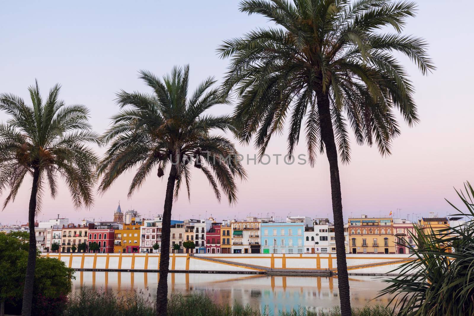 Architecture of Seville along Guadalquivir River. Seville, Andalusia, Spain.
