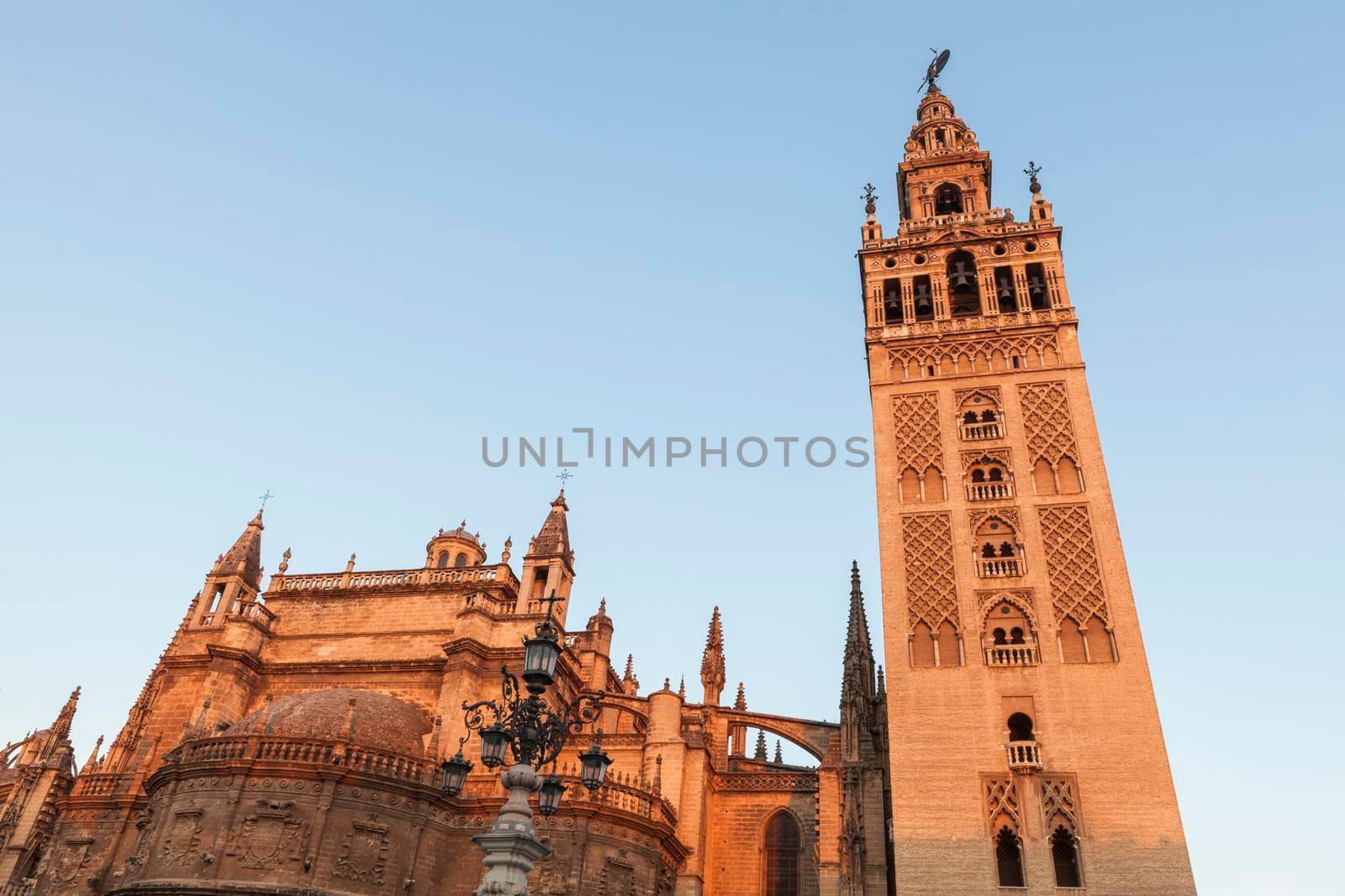 Seville Cathedral (Cathedral of Saint Mary of the See) at sunrise. Seville, Andalusia, Spain.