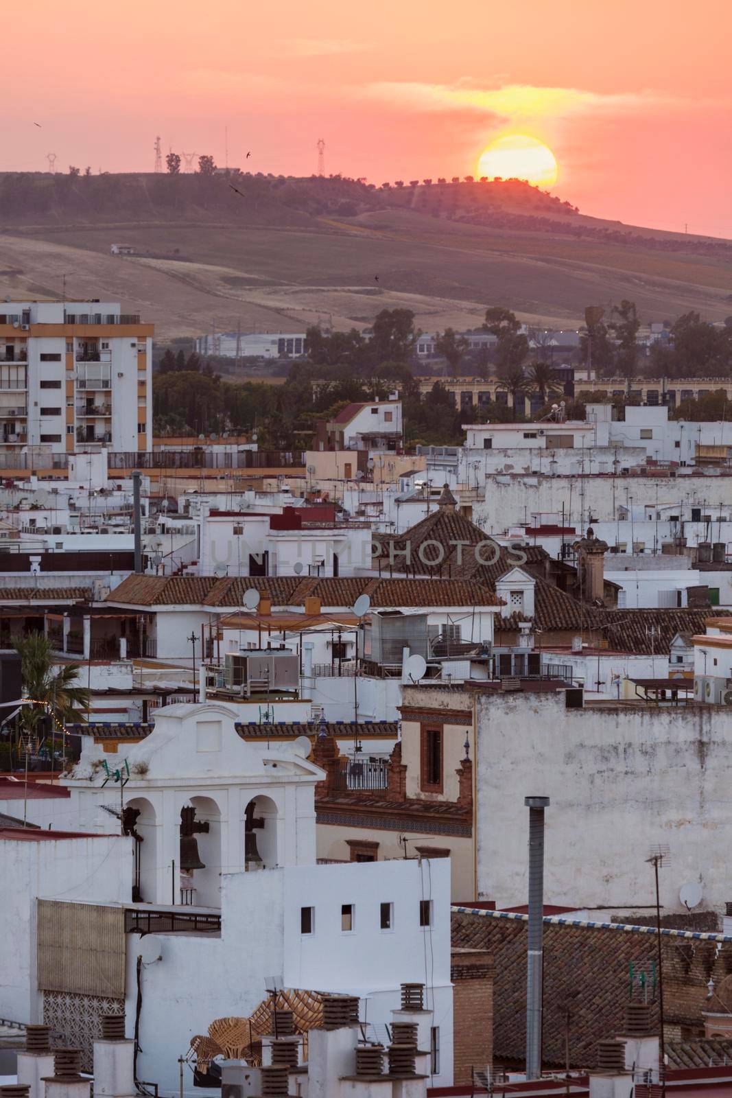 Seville panorama at sunset. Seville, Andalusia, Spain.