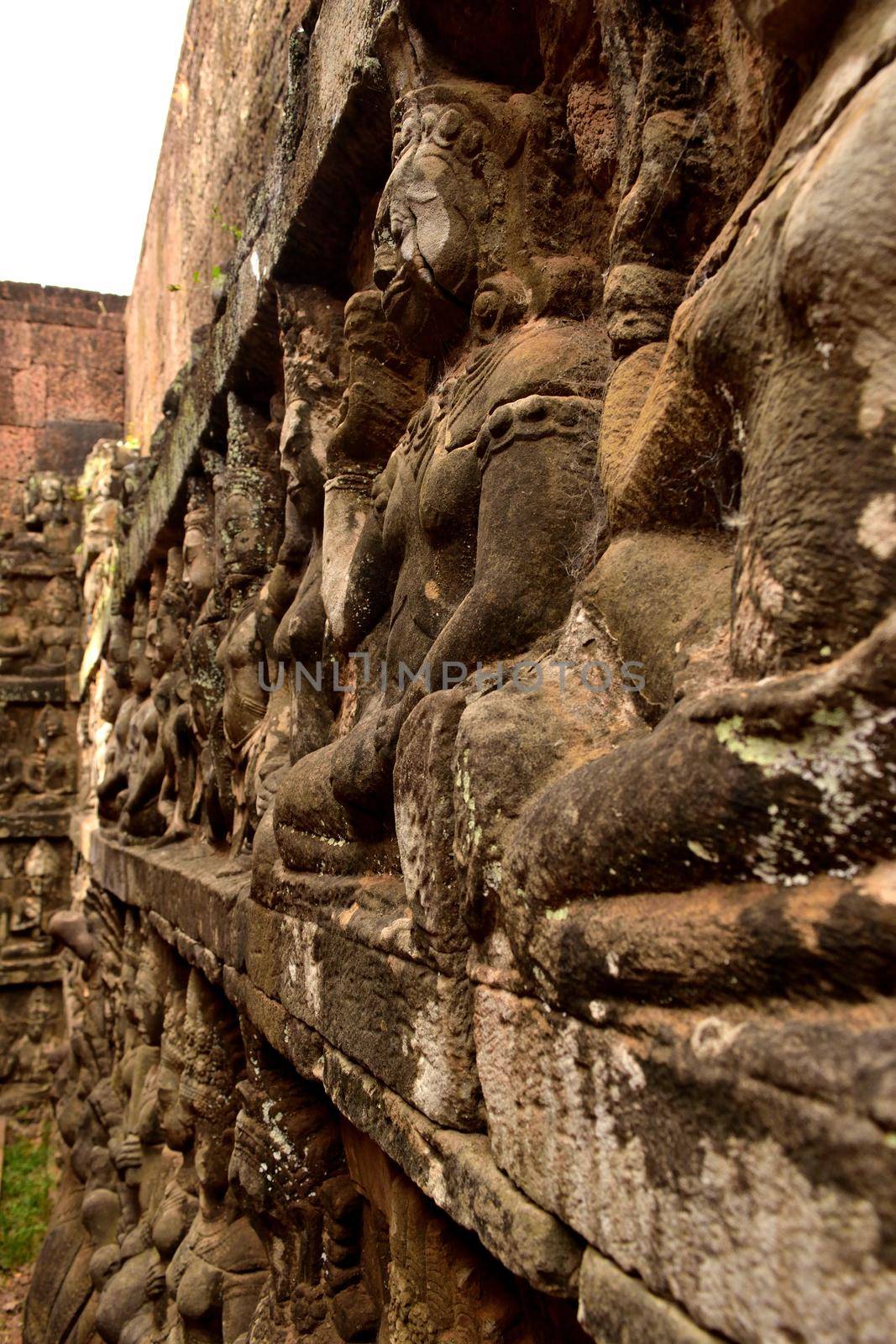 Closeup of the bas-reliefs on the Terrace of the Elephants by silentstock639
