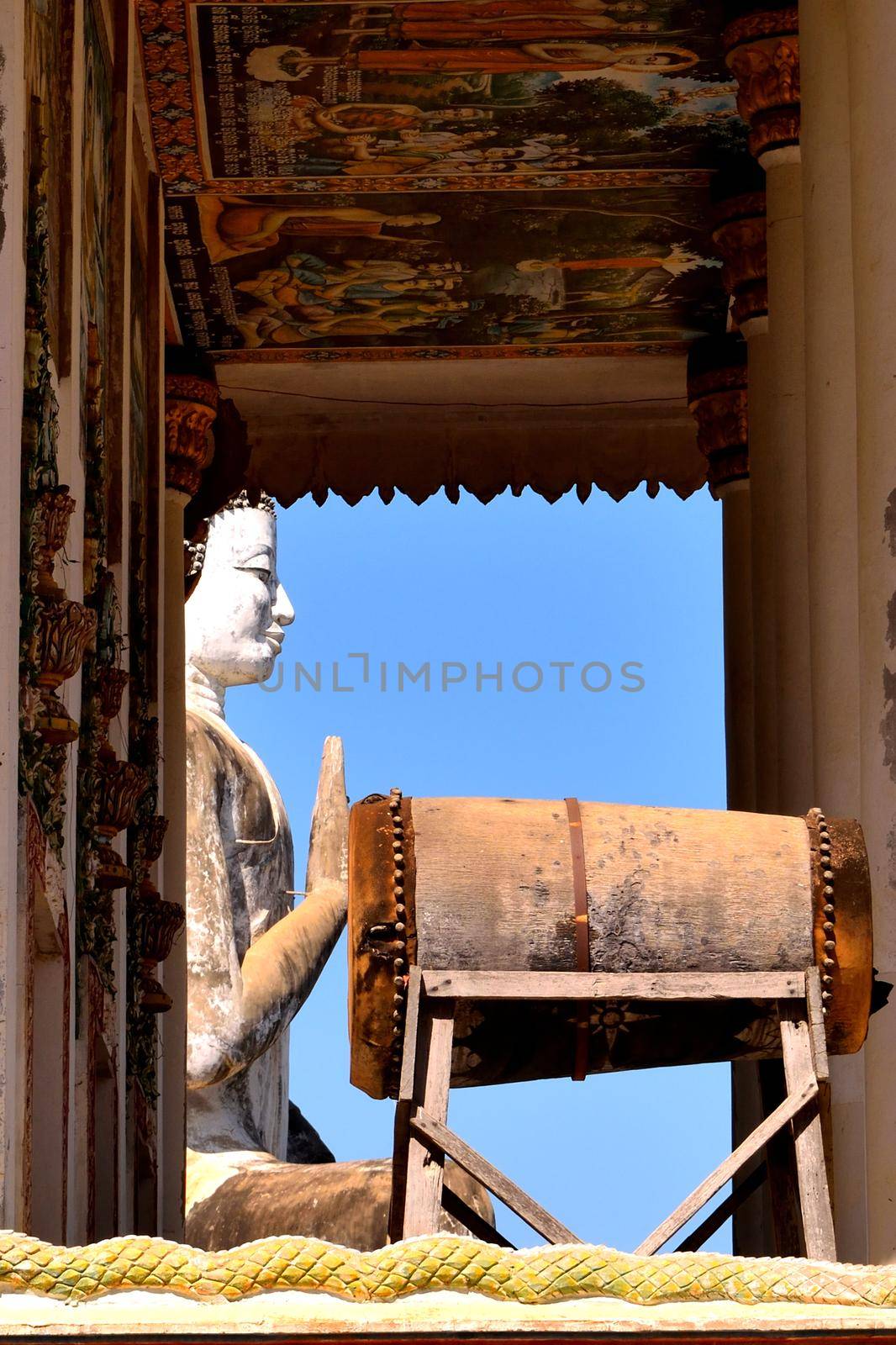 View of the giant Buddha in the Wat Ek Phnom complex, Battambang, Cambodia