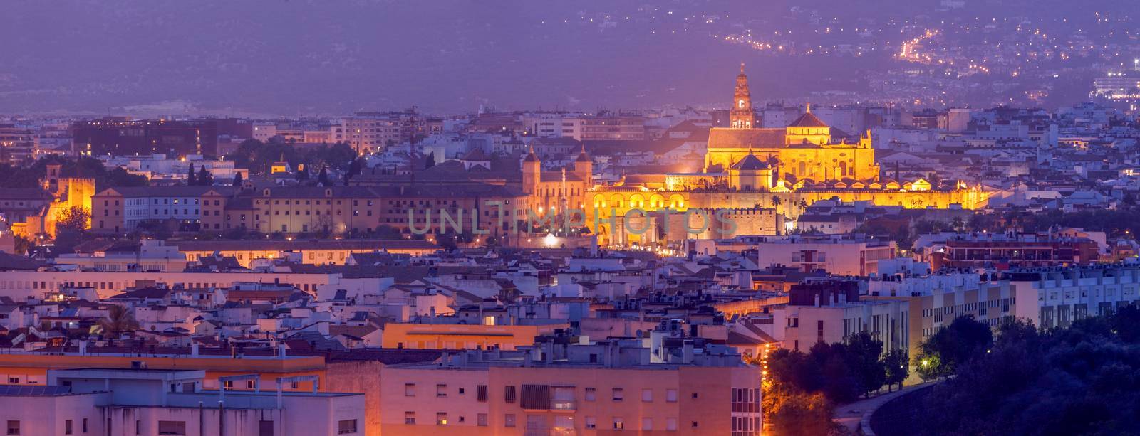 Night panorama of Cordoba with Mosque Cathedral    by benkrut