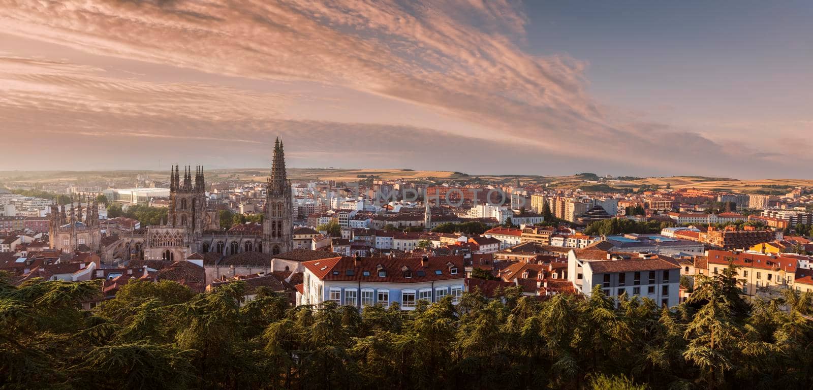 Burgos Cathedral and city panorama at sunrise by benkrut