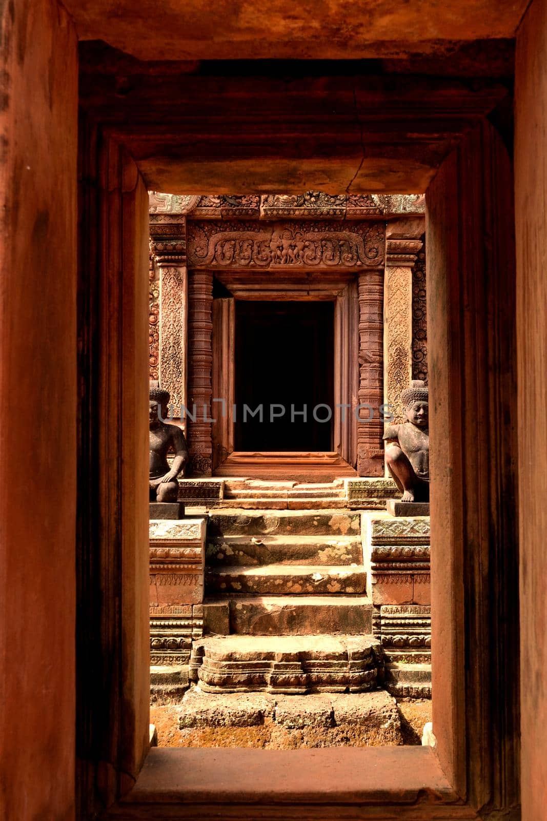 View of a door of a beautiful temple in the Angkor complex, Cambodia