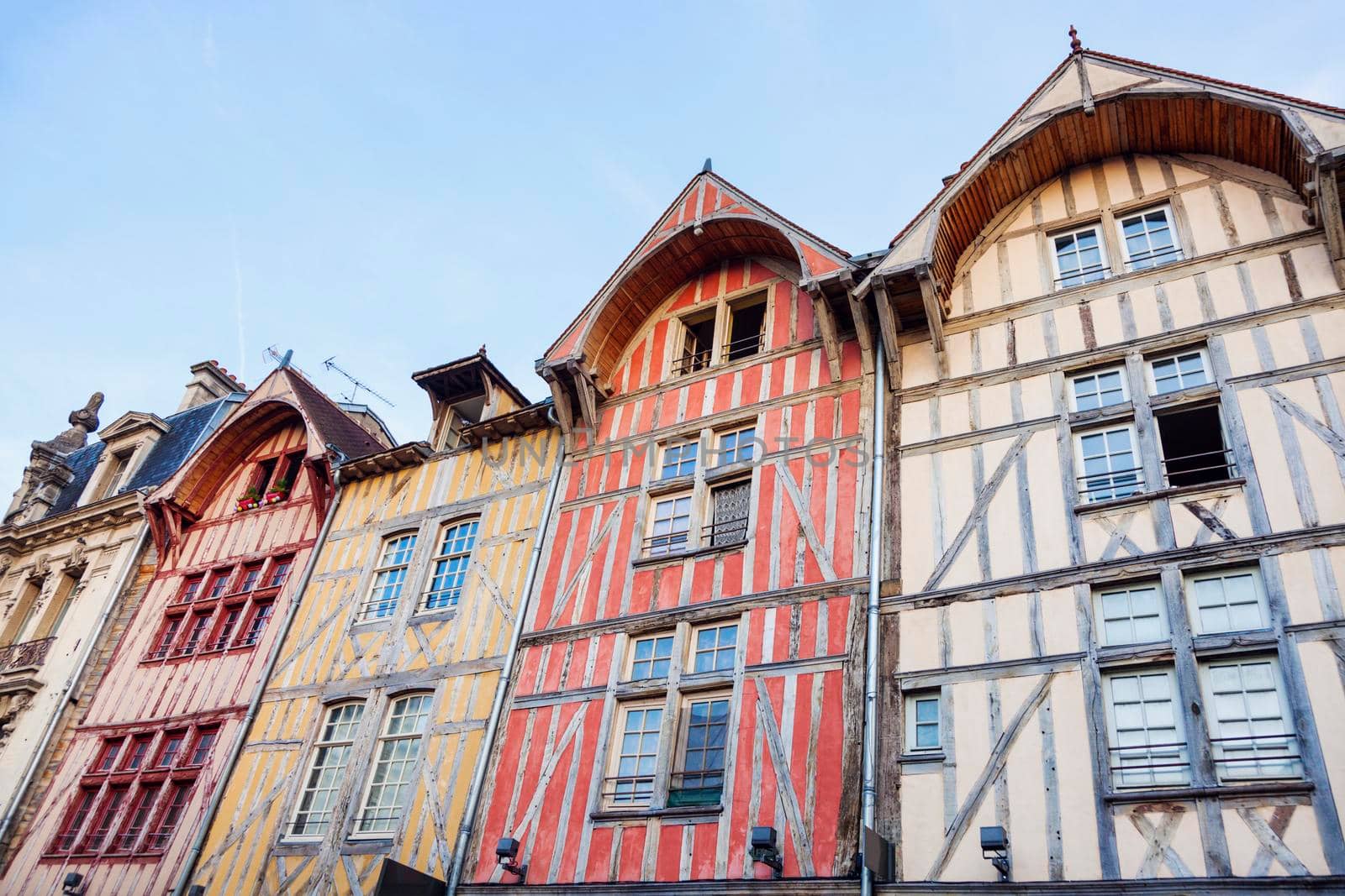 Old architecture of Troyes at sunset. Troyes, Grand Est, France.