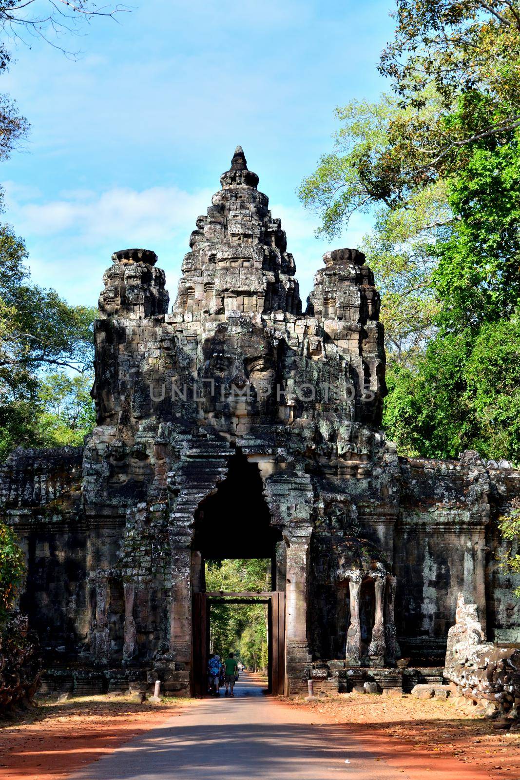 View of the magnificent entrance to the complex of Angkor Thom, Cambodia