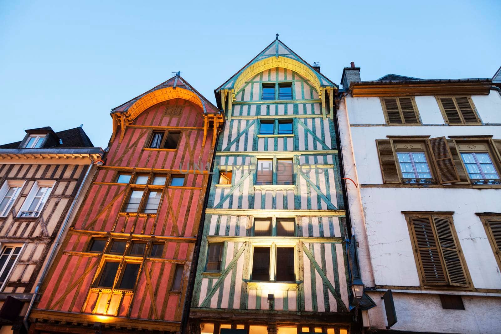 Old architecture of Troyes at night. Troyes, Grand Est, France.