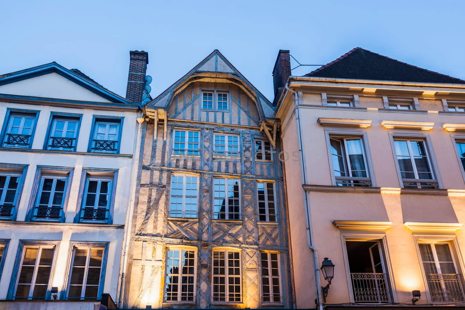 Old architecture of Troyes at night. Troyes, Grand Est, France.