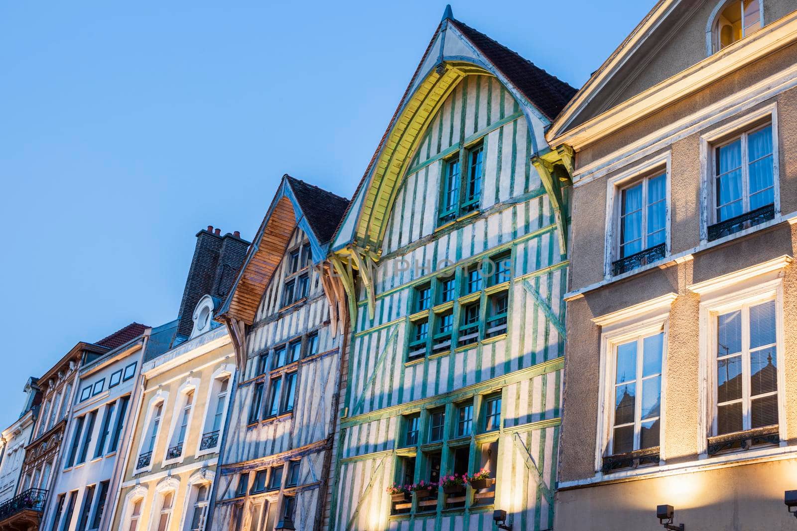 Old architecture of Troyes at night. Troyes, Grand Est, France.