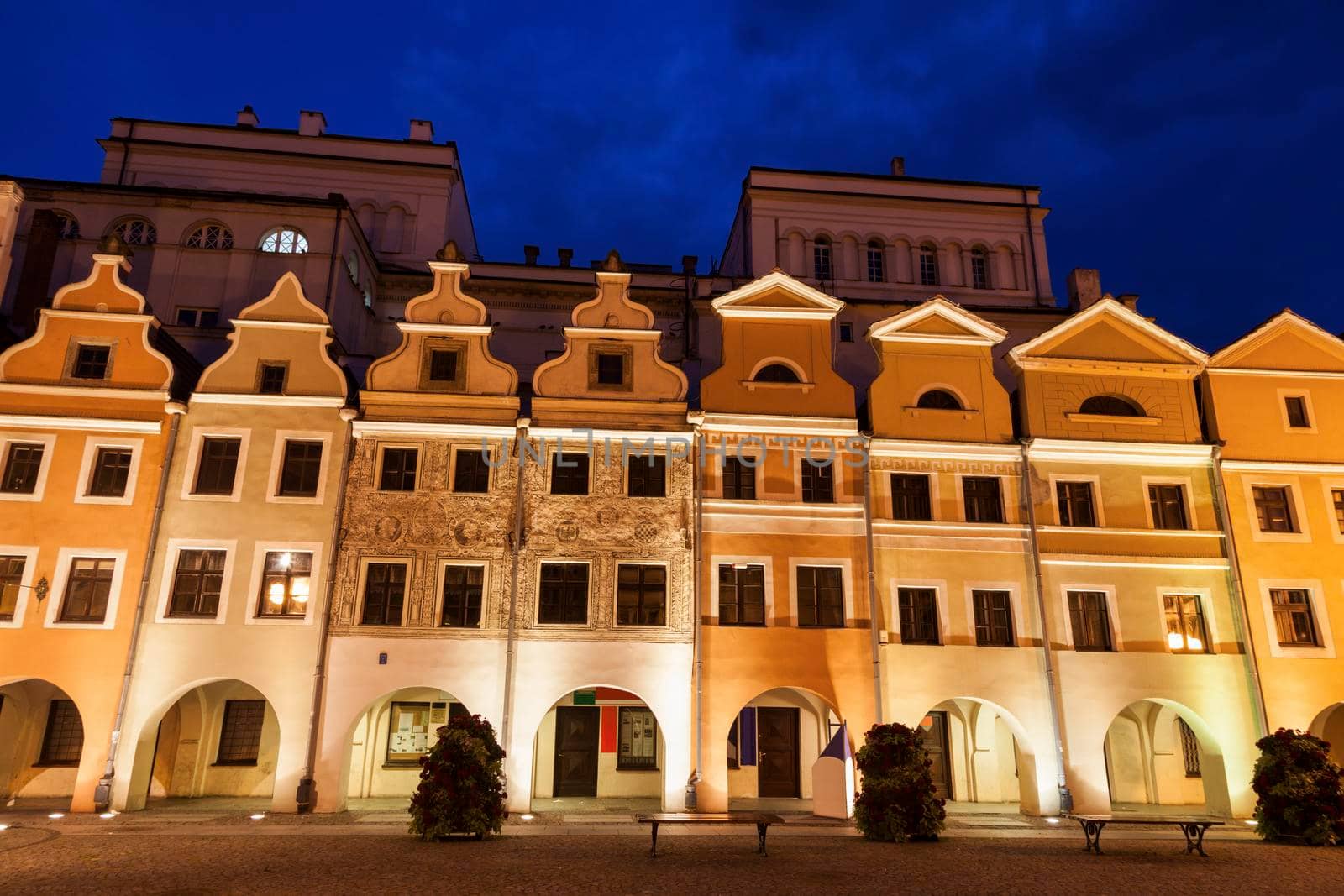 Architecture of Legnica at night. Legnica, Lower Silesian, Poland.