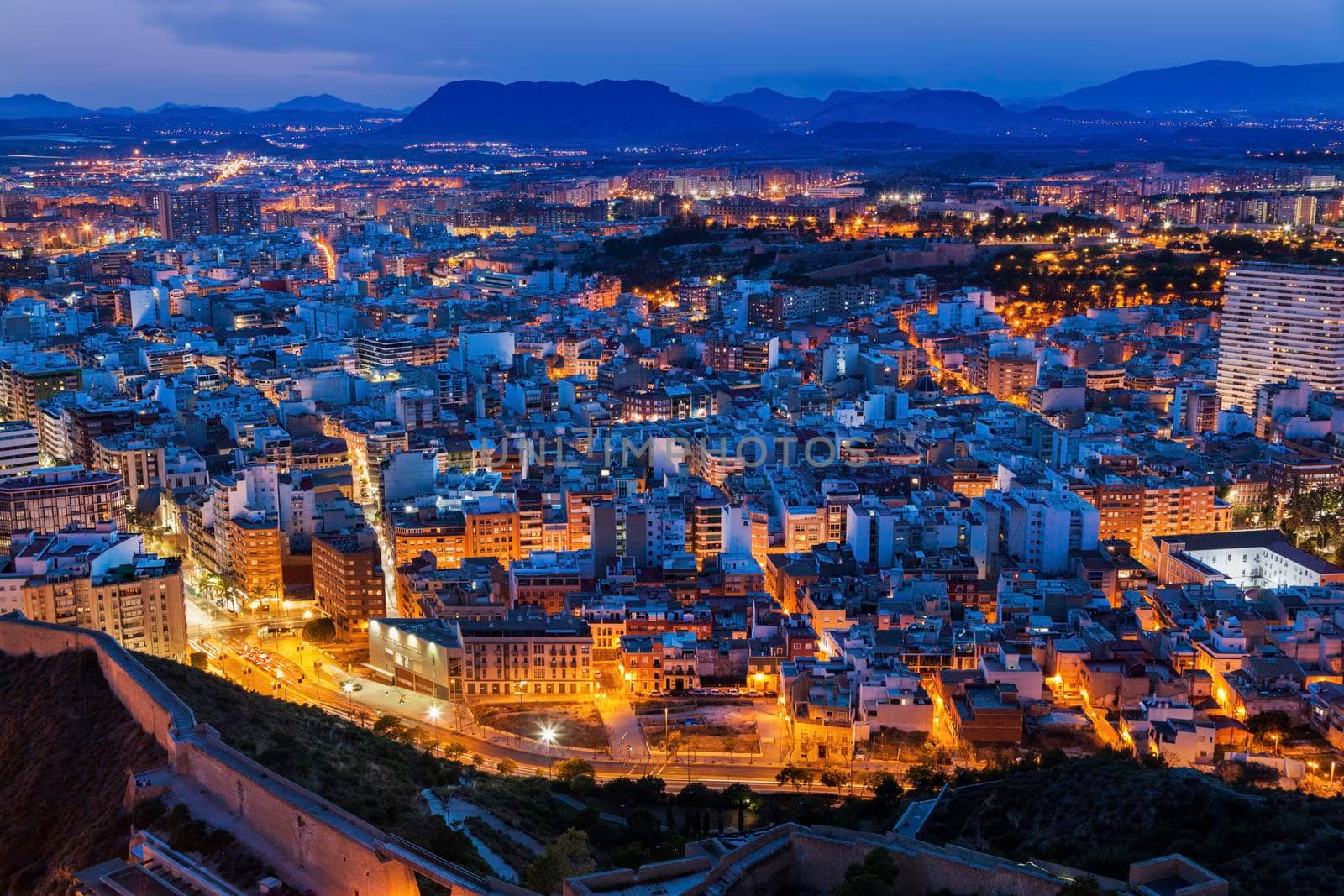 Panorama of Alicante from Castle of Santa Barbara. Alicante, Valencian Community, Spain.