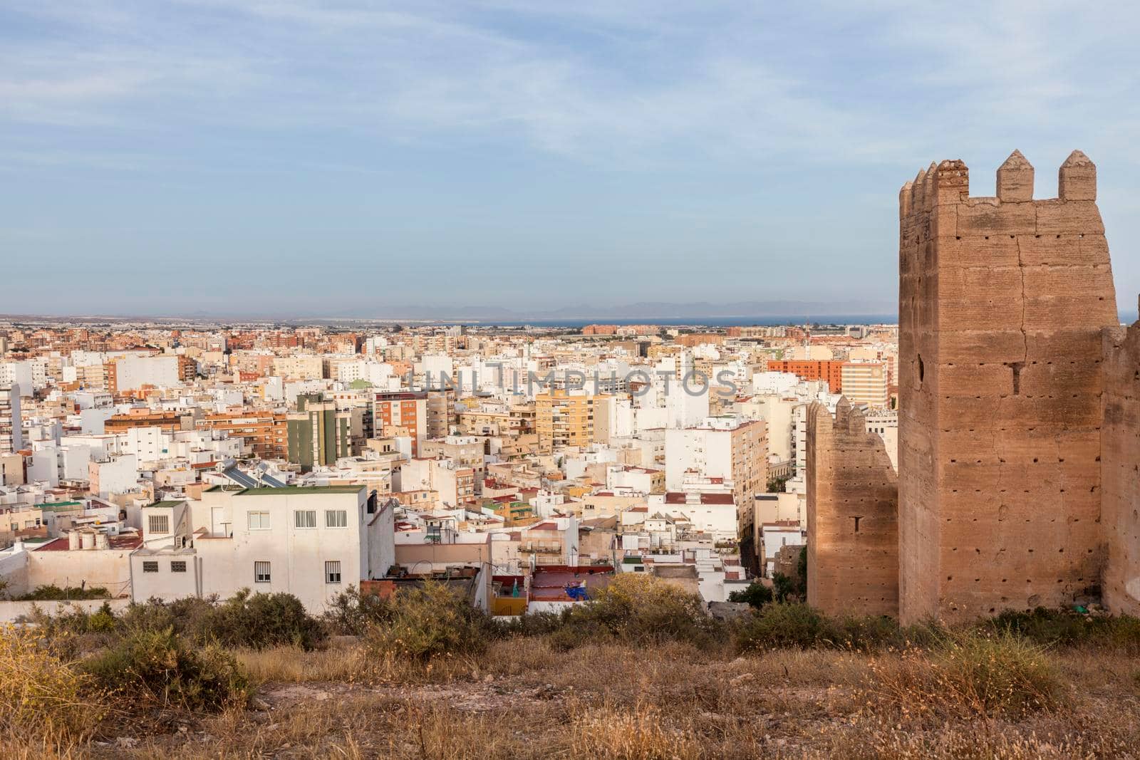 Wall of Jayran and Almeria panorama. Almeria, Andalusia, Spain.