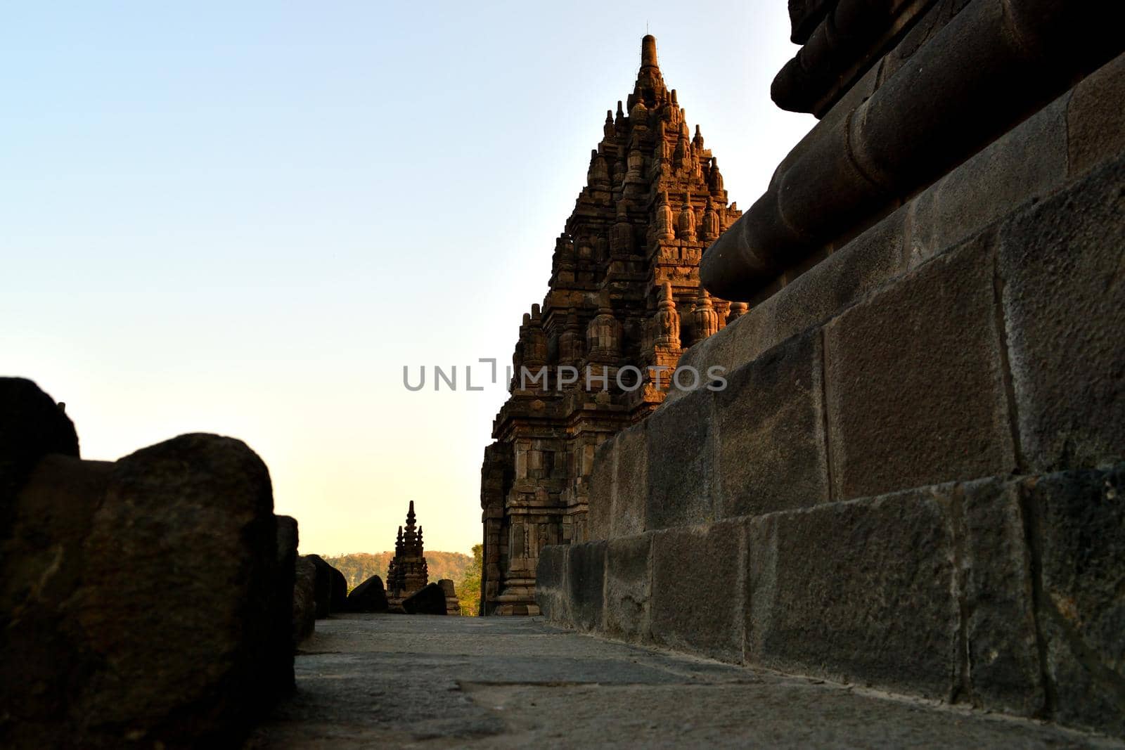 Sunset view of the Prambanan Hindu temple by silentstock639