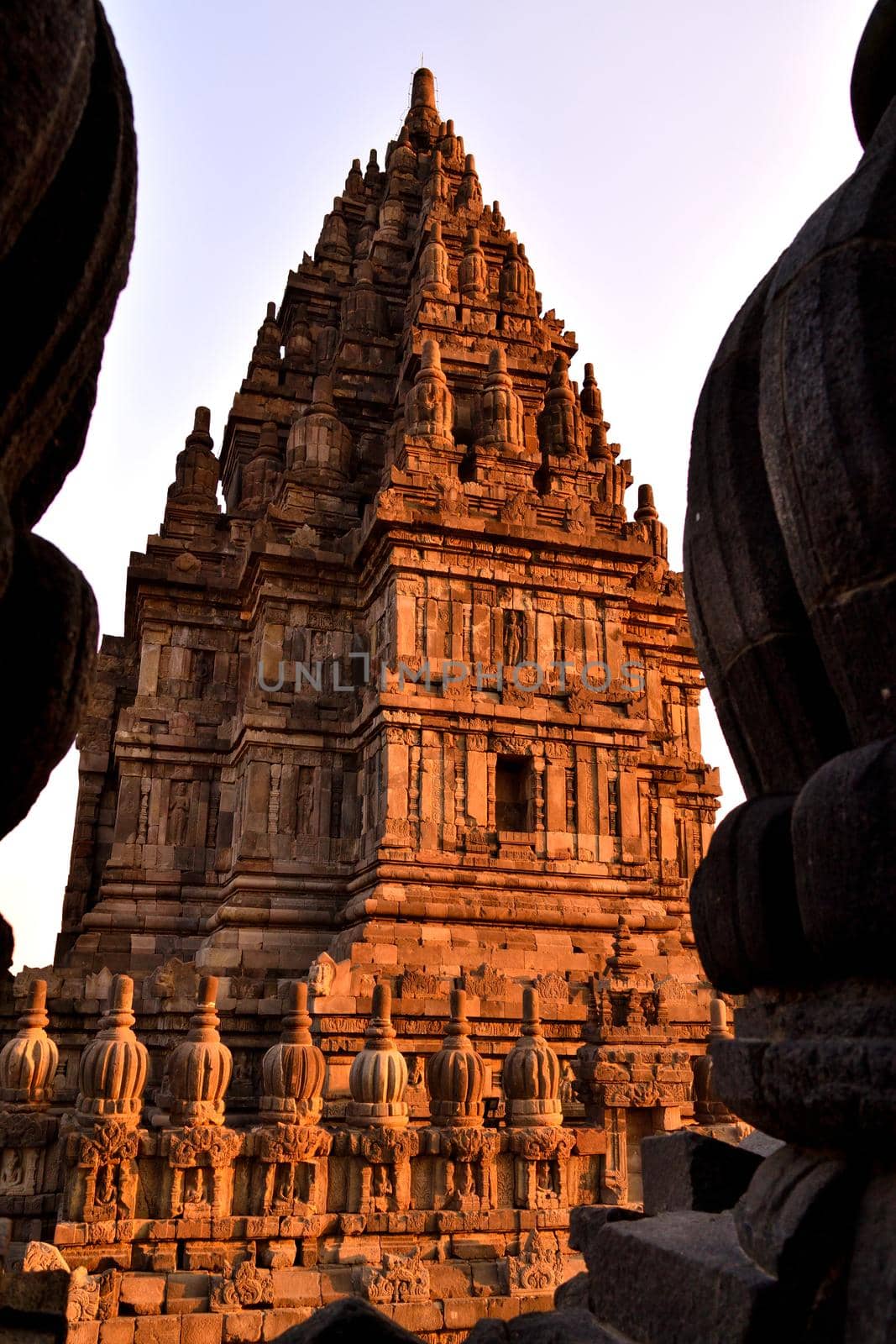 Sunset view of the Prambanan Hindu temple by silentstock639