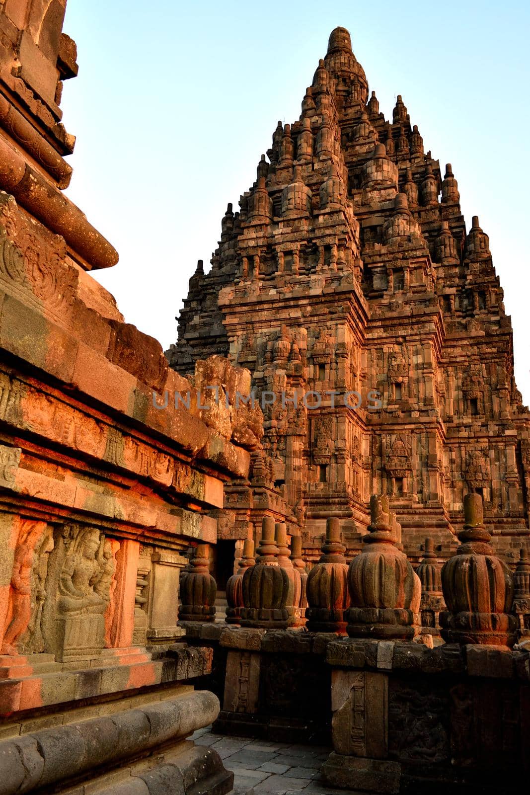 Sunset view of the Prambanan Hindu temple by silentstock639