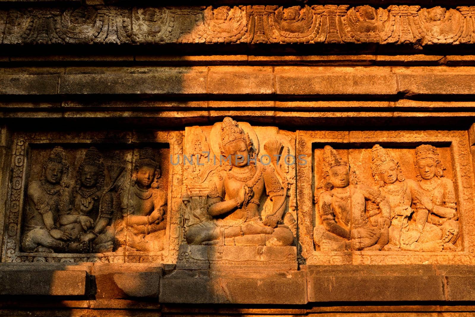 Closeup of the bas-relief of the Prambanan Hindu temple, Indonesia