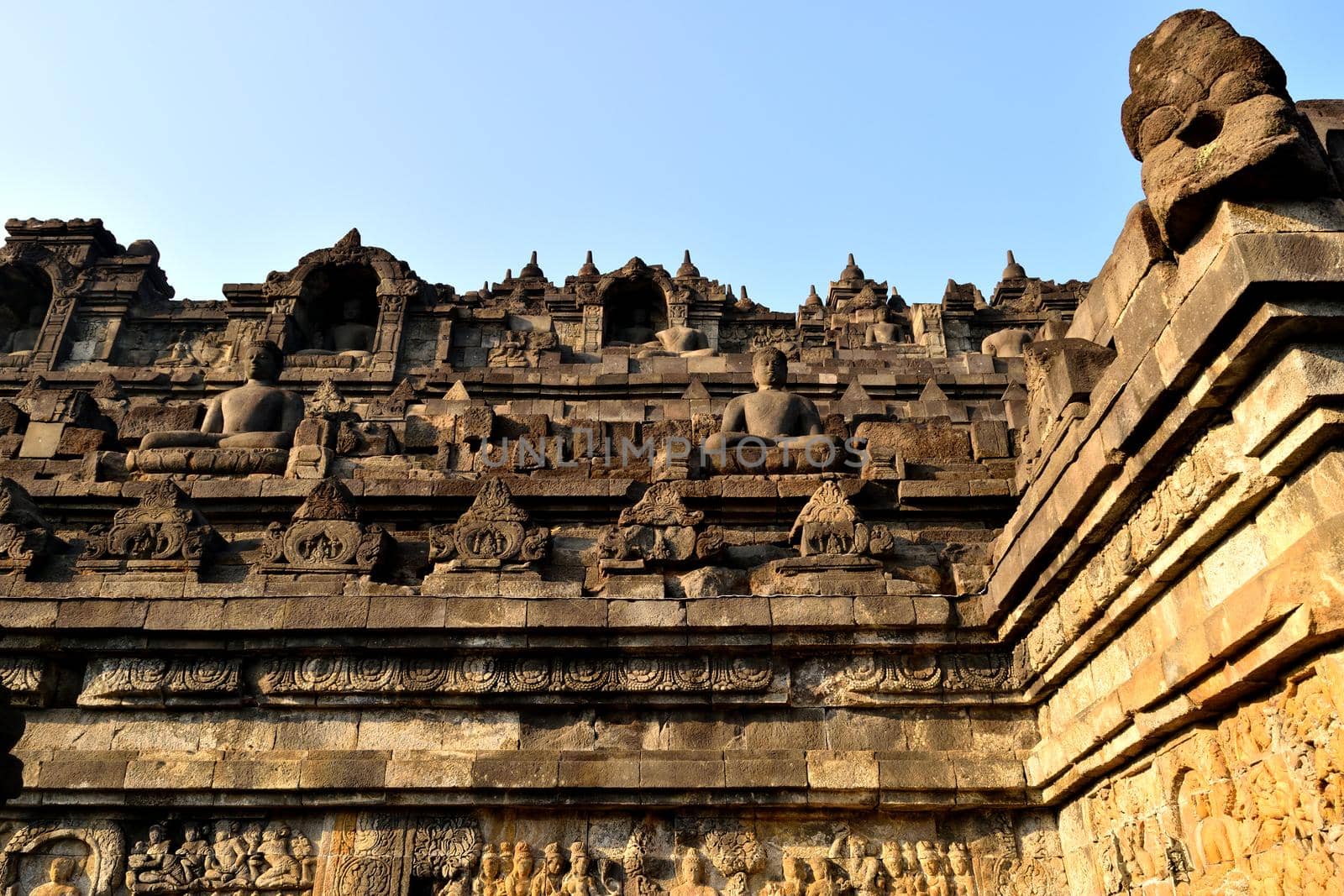 Dawn view of the Borobudur, Buddhist temple in Java by silentstock639