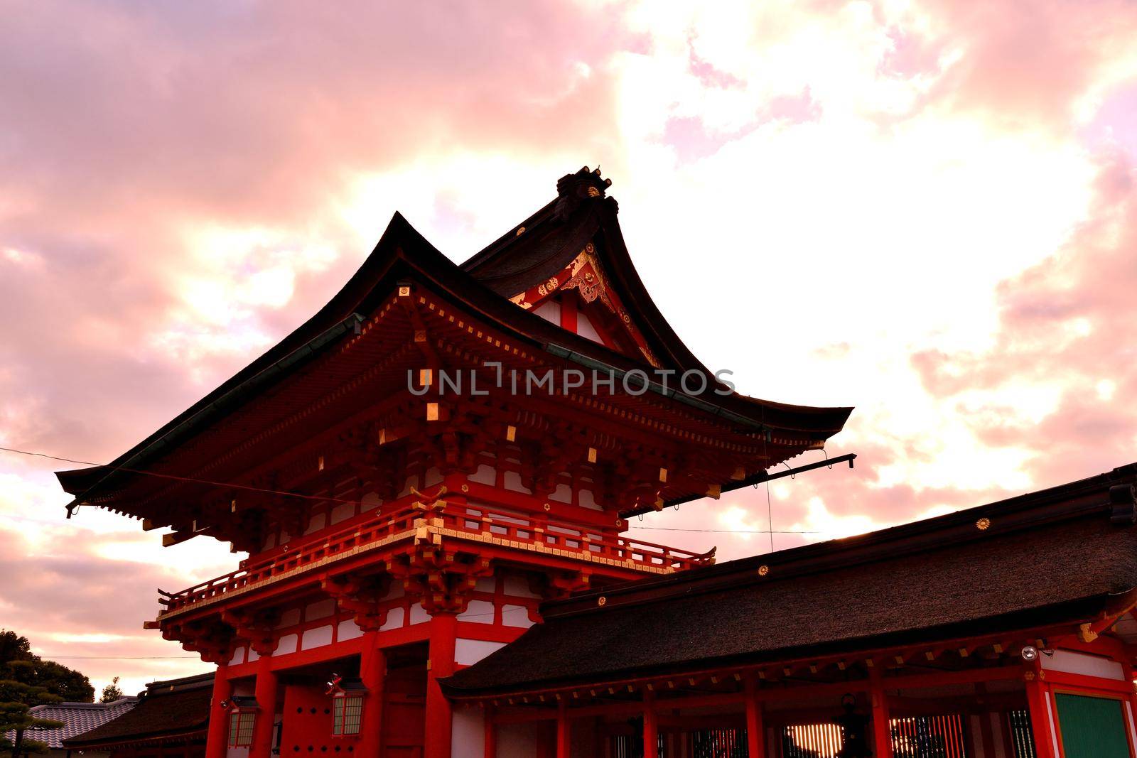 Closeup of the main gate of the Fushimi Inari shrine by silentstock639