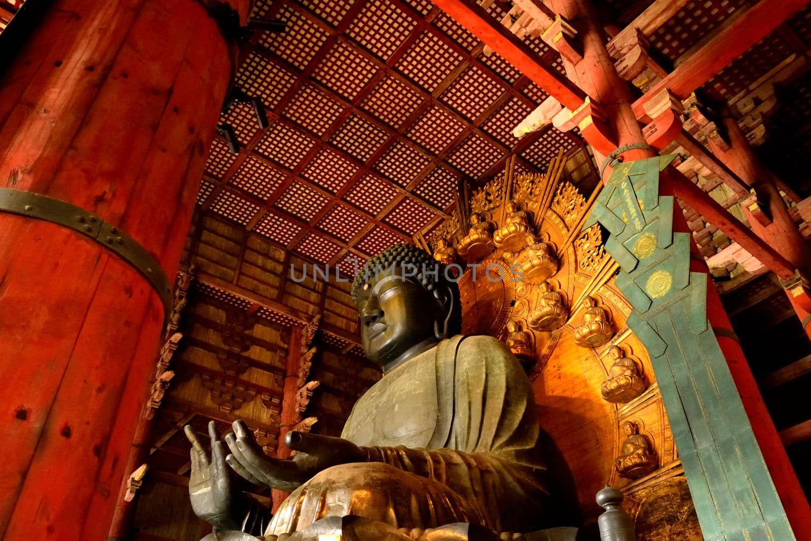 Closeup of the big Buddha statue in the Todai Ji temple by silentstock639