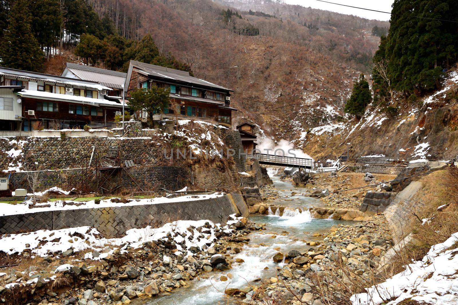 View of the valley in Jigokudani National Park, Japan