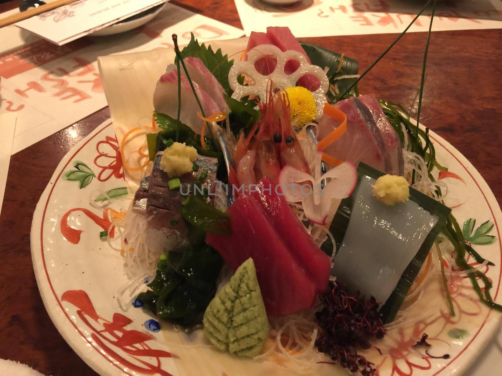 A spectacular composition of sashimi at Tokyo, Japan