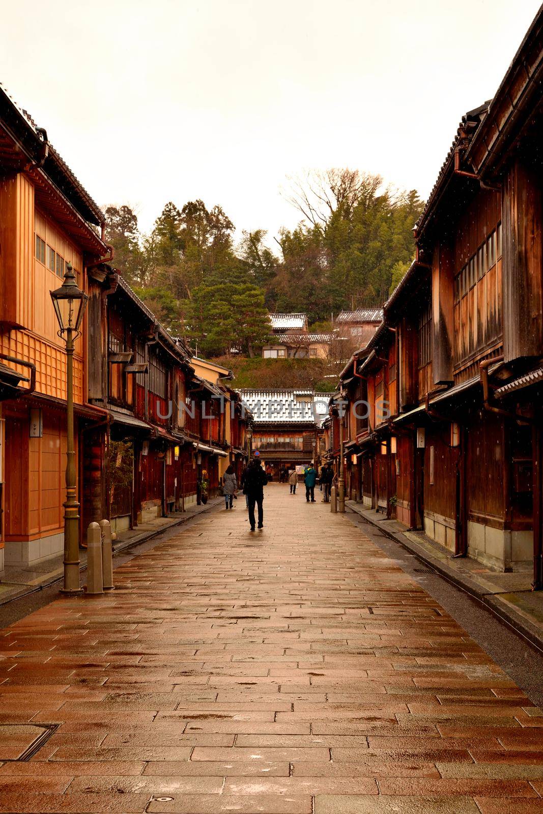 View of the main street of Higashi Chaya district in Kanazawa, Japan