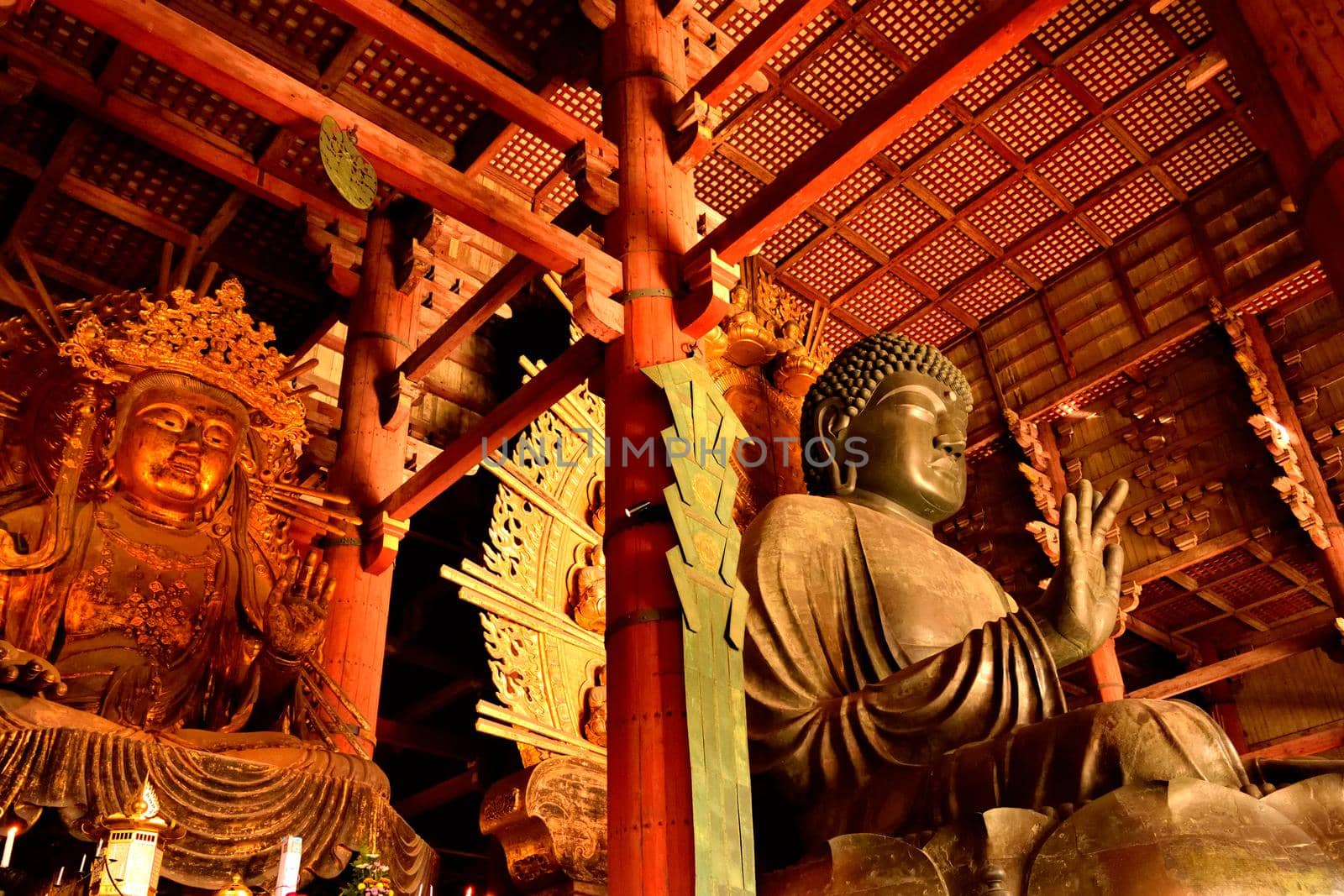 Closeup of the big Buddha statue in the Todai Ji temple by silentstock639