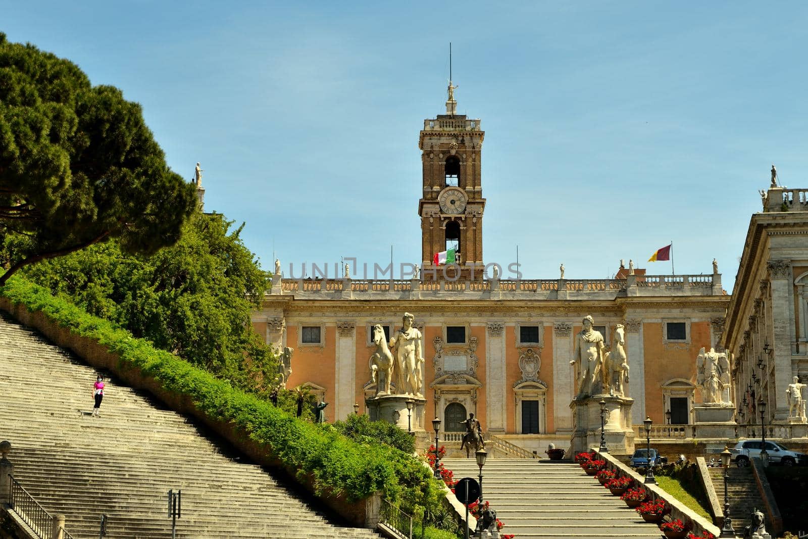 View of the Campidoglio without tourists due to the phase 2 of lockdown by silentstock639