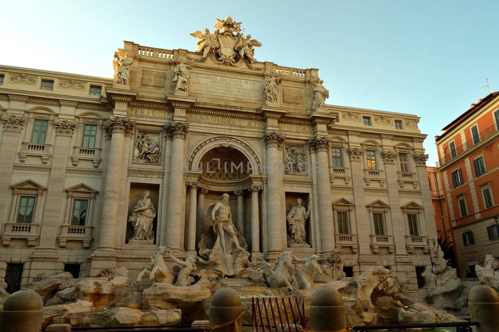 View of the Trevi fountain without tourists due to phase 2 of the lockdown by silentstock639