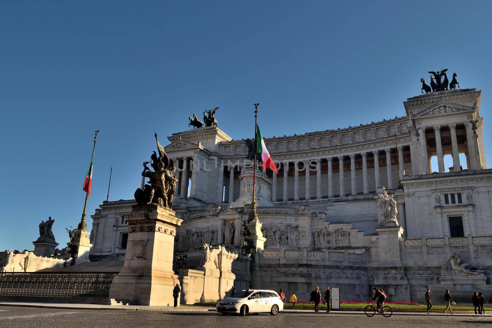 Rome, Italy - December 13th 2020: View of the Altar of the Fatherland with few tourists due to the Covid19 epidemic.