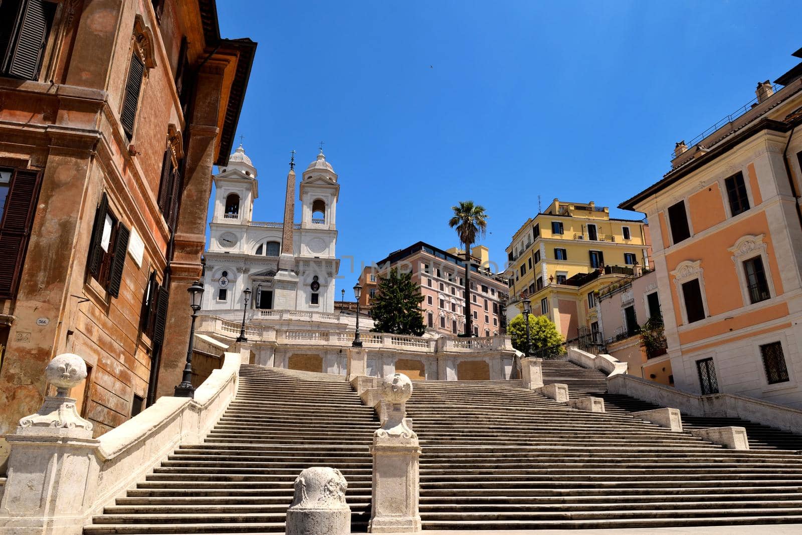 View of the Trinita dei Monti without tourists due to the phase 2 of lockdown by silentstock639