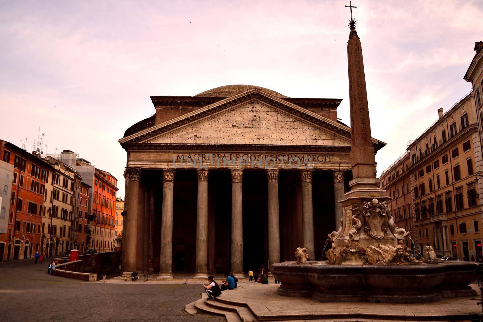 View of the Pantheon closed without tourists due to phase 2 of the lockdown by silentstock639