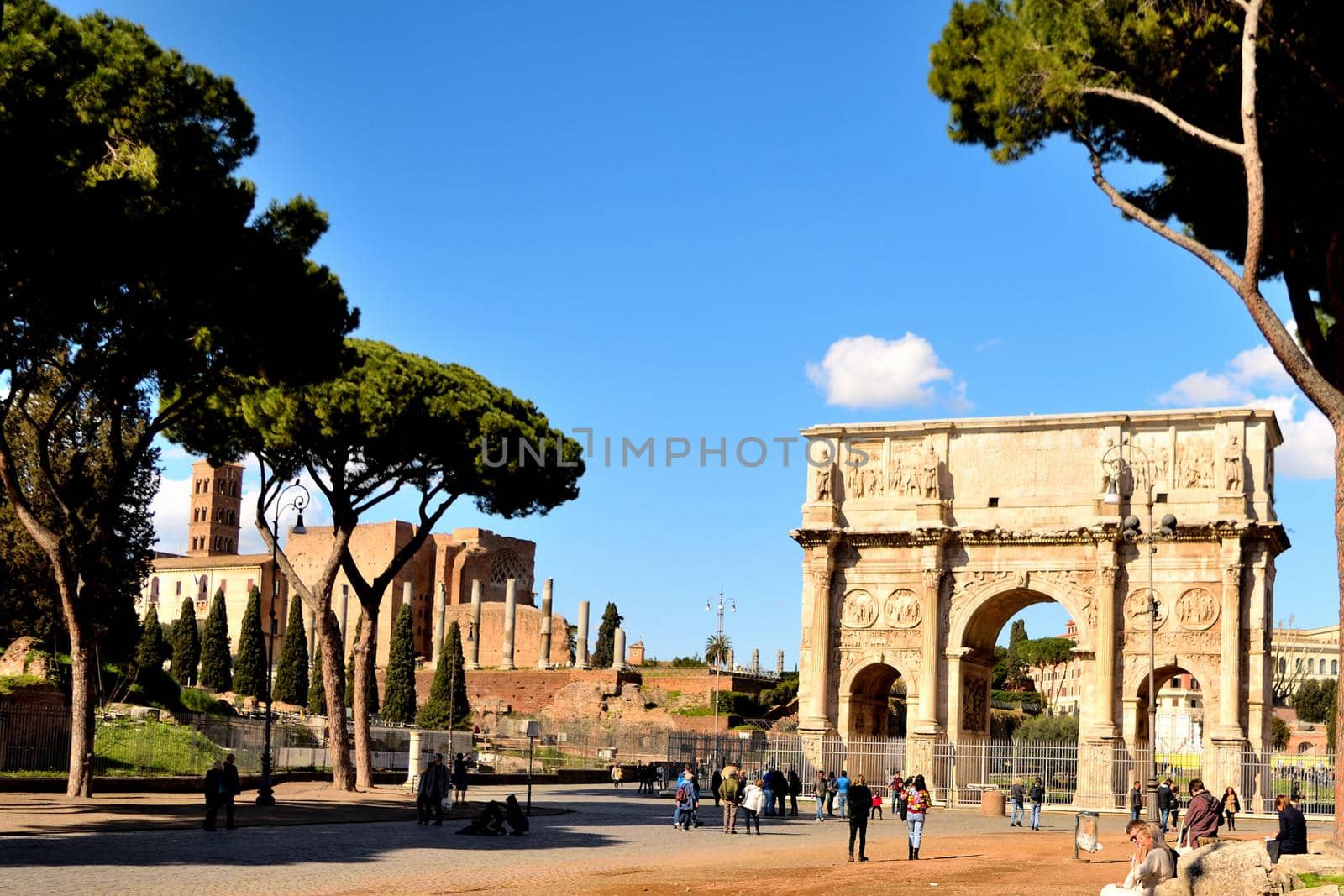 March 8th 2020, Rome, Italy: View of the Arch of Constantine with few tourists due to the coronavirus by silentstock639