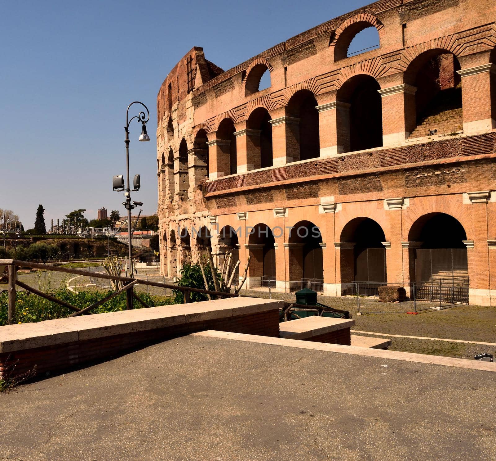 April 8th 2020, Rome, Italy: View of the Colosseum without tourists due to the lockdown