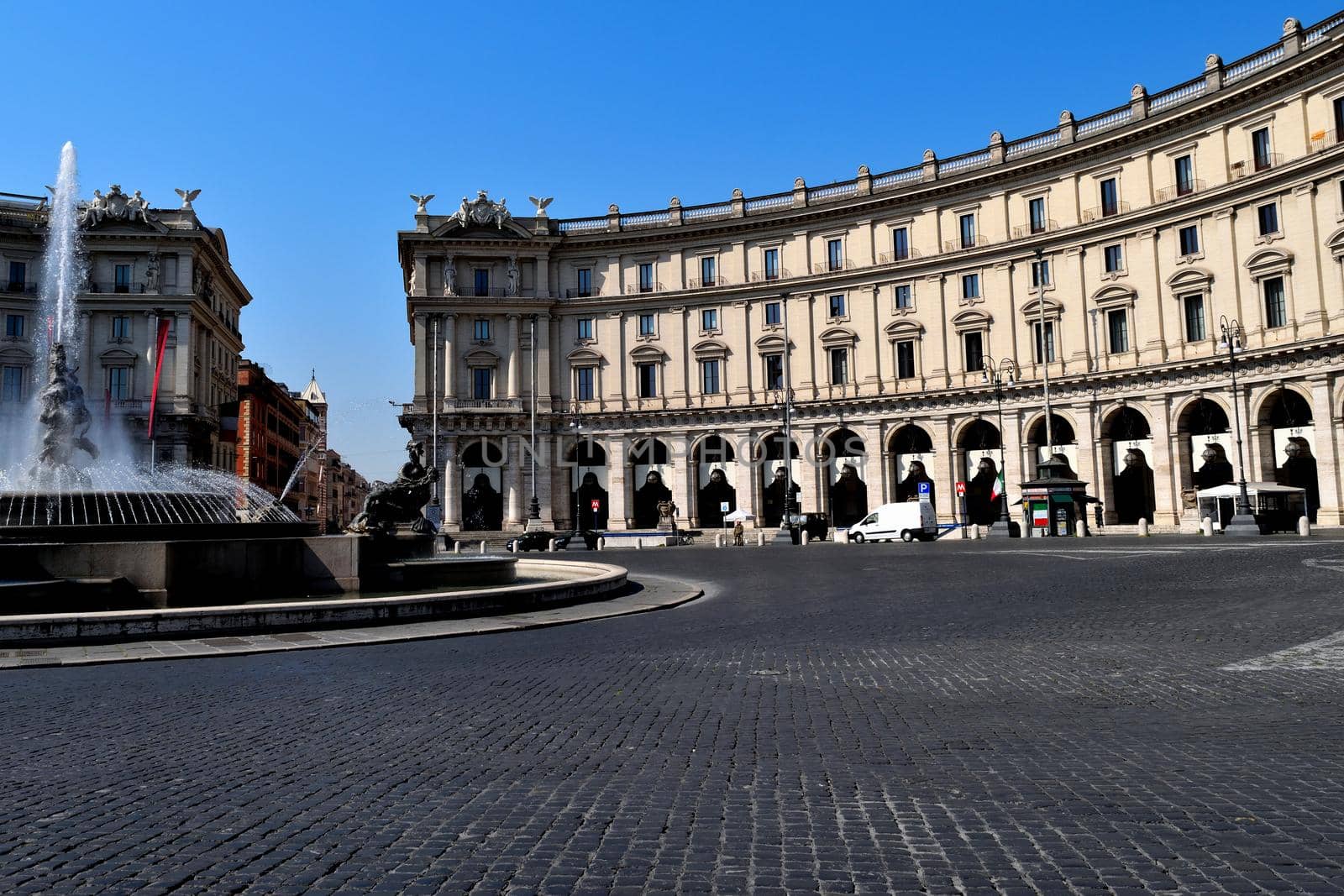 April 8th 2020, Rome, Italy: View of the Republic Square without tourists due to the lockdown