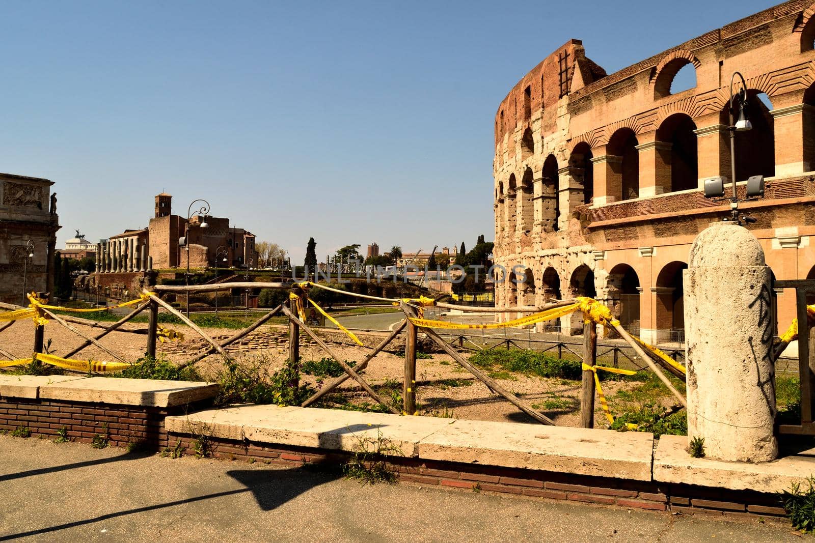 April 8th 2020, Rome, Italy: View of the Colosseum without tourists due to the lockdown