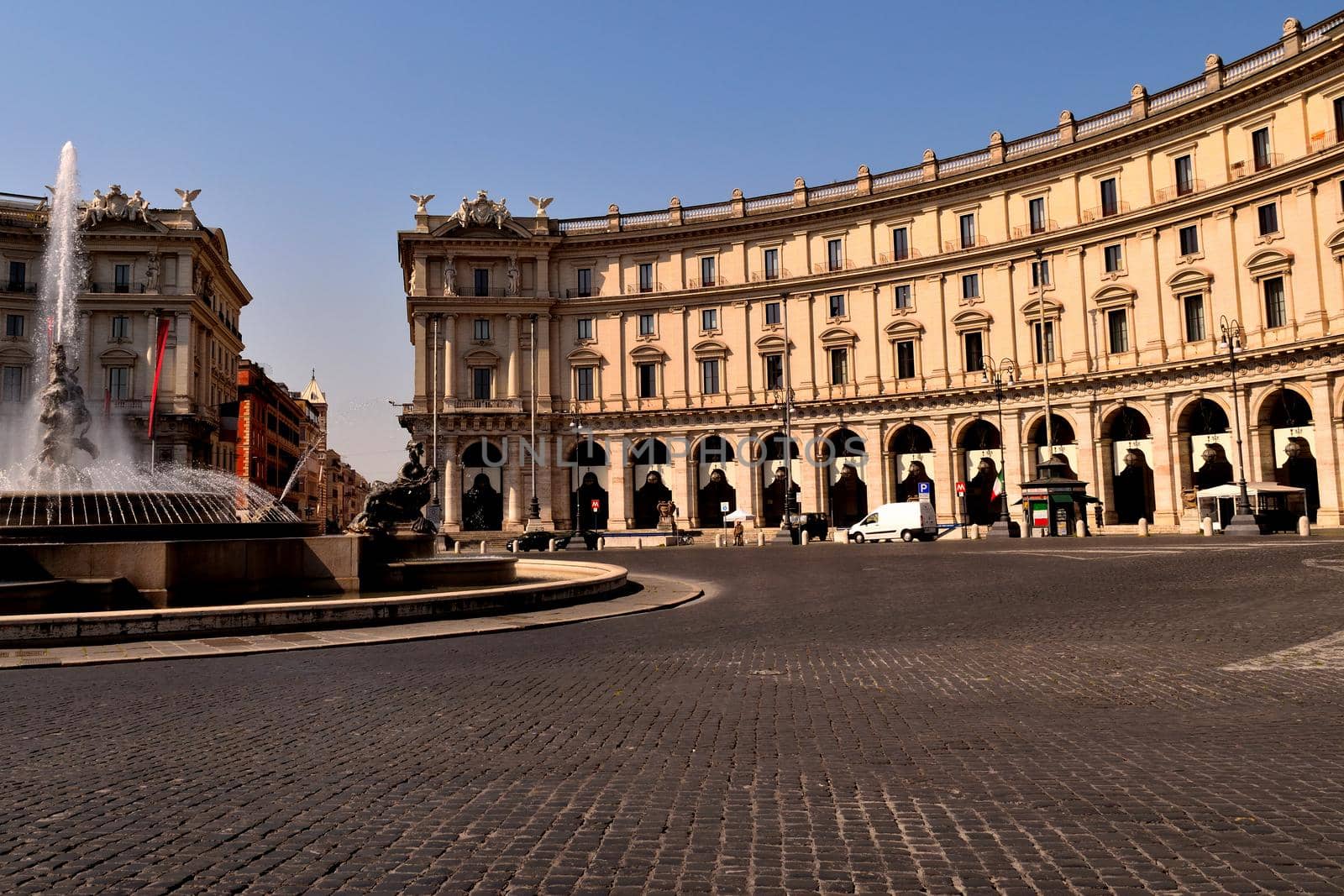 April 8th 2020, Rome, Italy: View of the Republic Square without tourists due to the lockdown