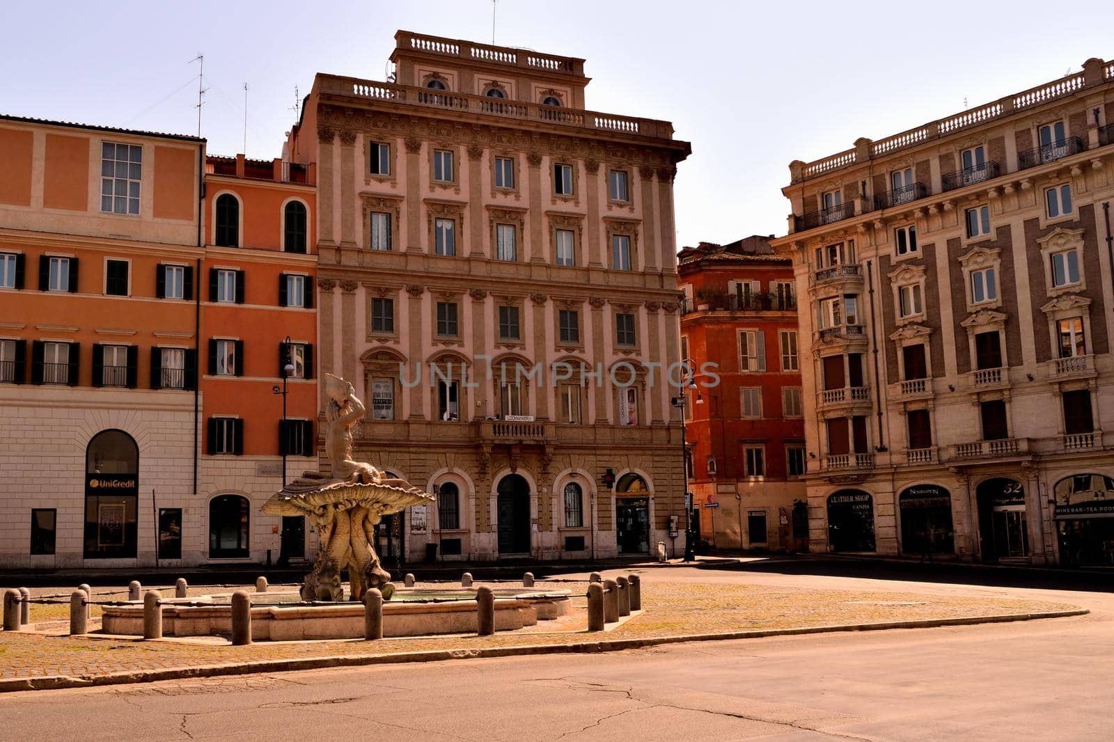 April 8th 2020, Rome, Italy: View of the Barberini Square without tourists due to the lockdown