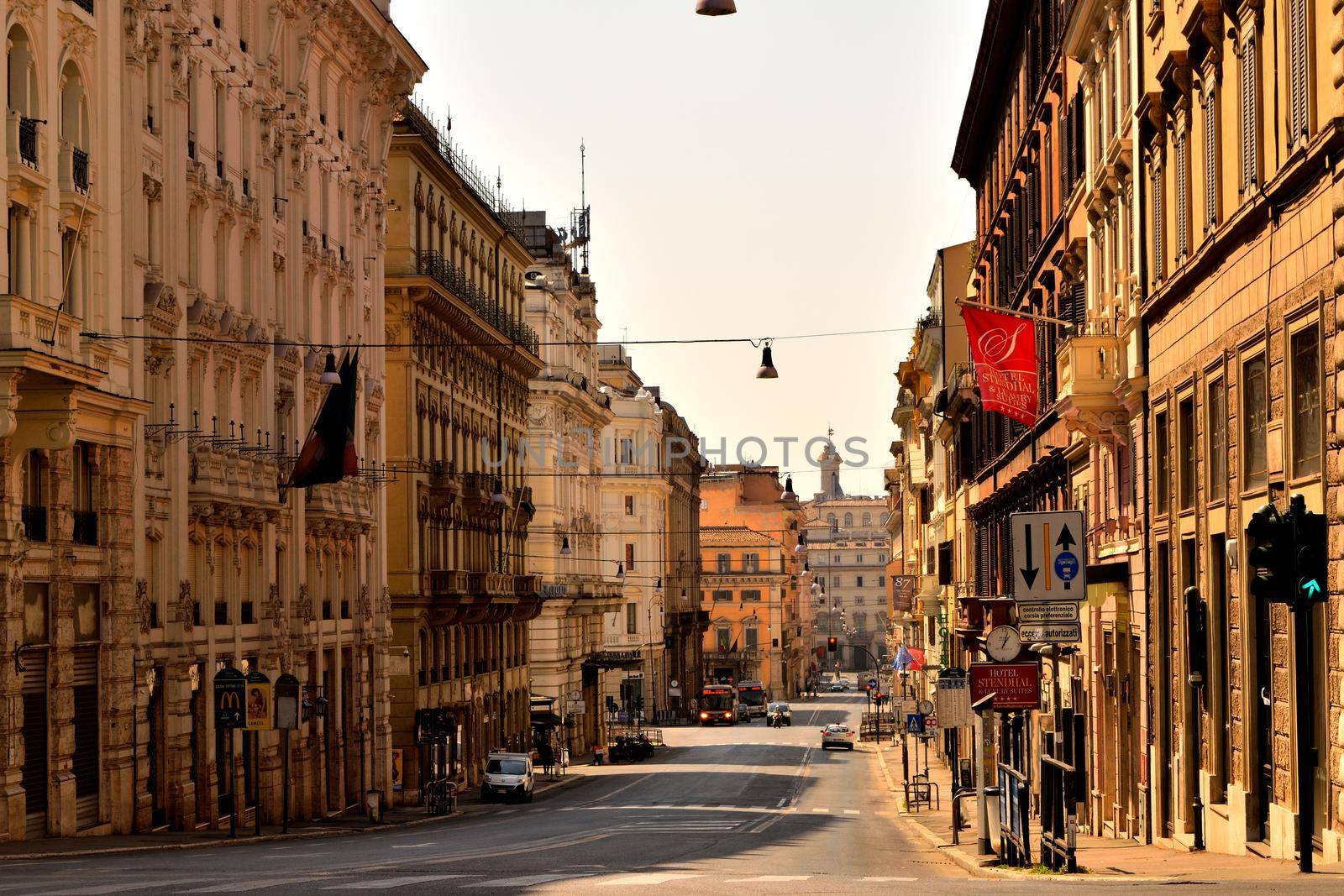 April 8th 2020, Rome, Italy: View of the Tritone street without tourists and traffic due to the lockdown