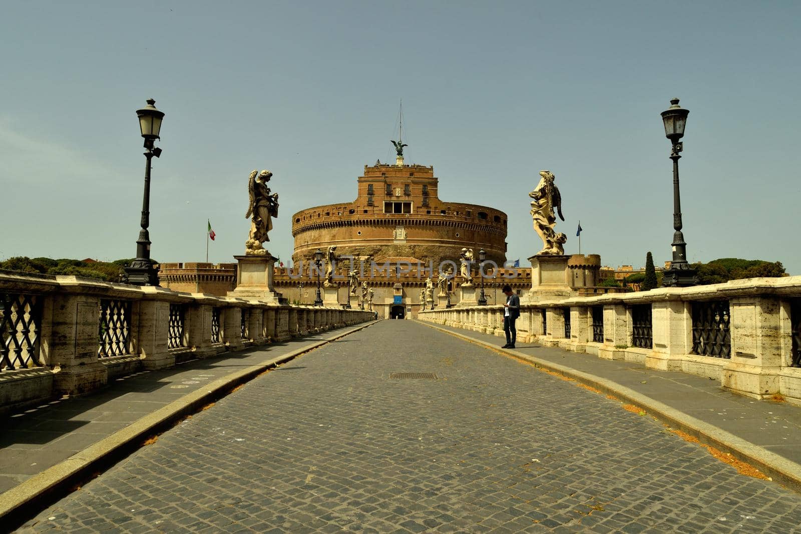 View of the Castel Sant'Angelo closed without tourists due to phase 2 of the lockdown by silentstock639