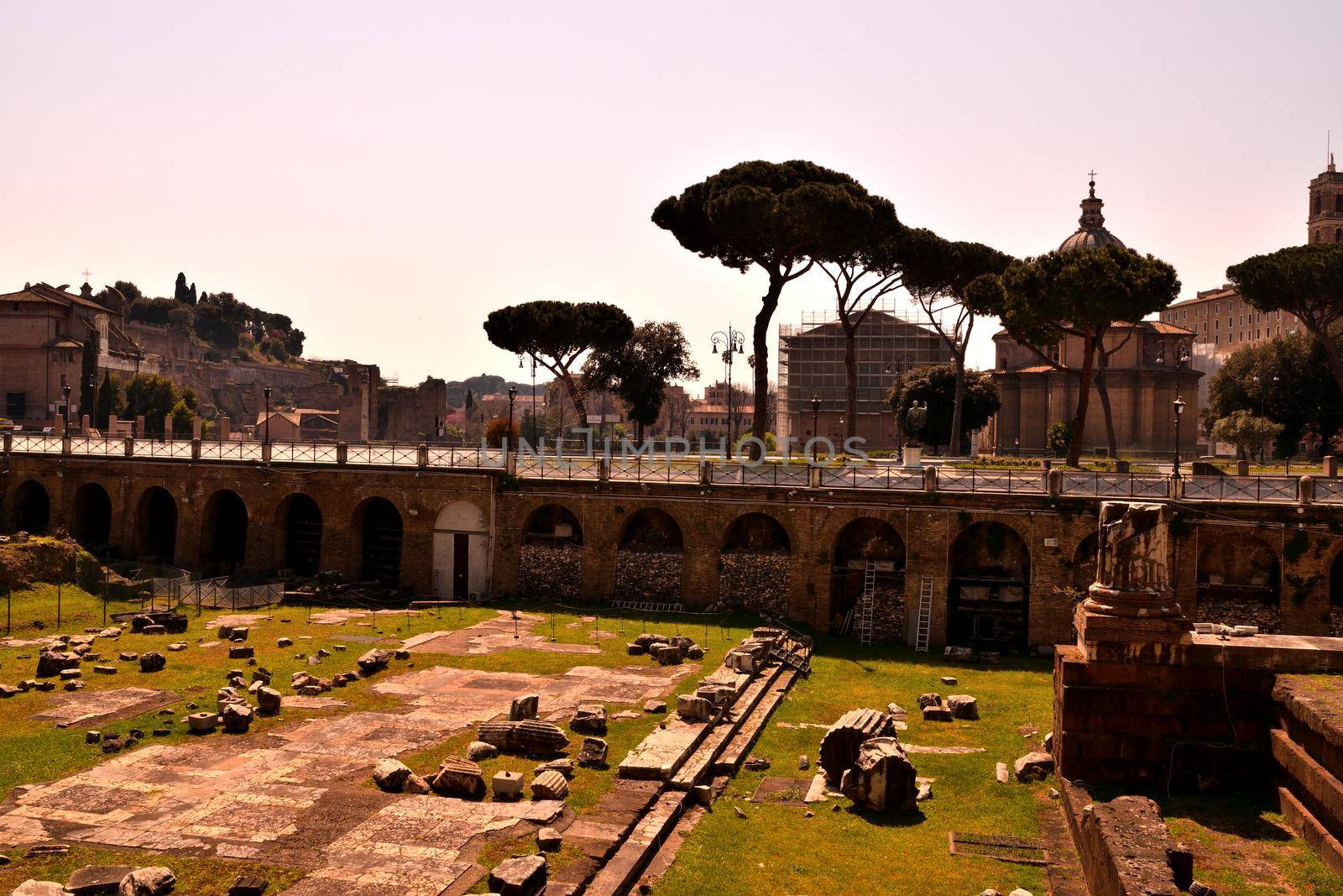 View of the Forum of Augustus and Imperial Forums street without tourists due to the lockdown by silentstock639